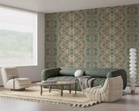 Peach & Sage Contemporary Abstract Botanical Wallpaper