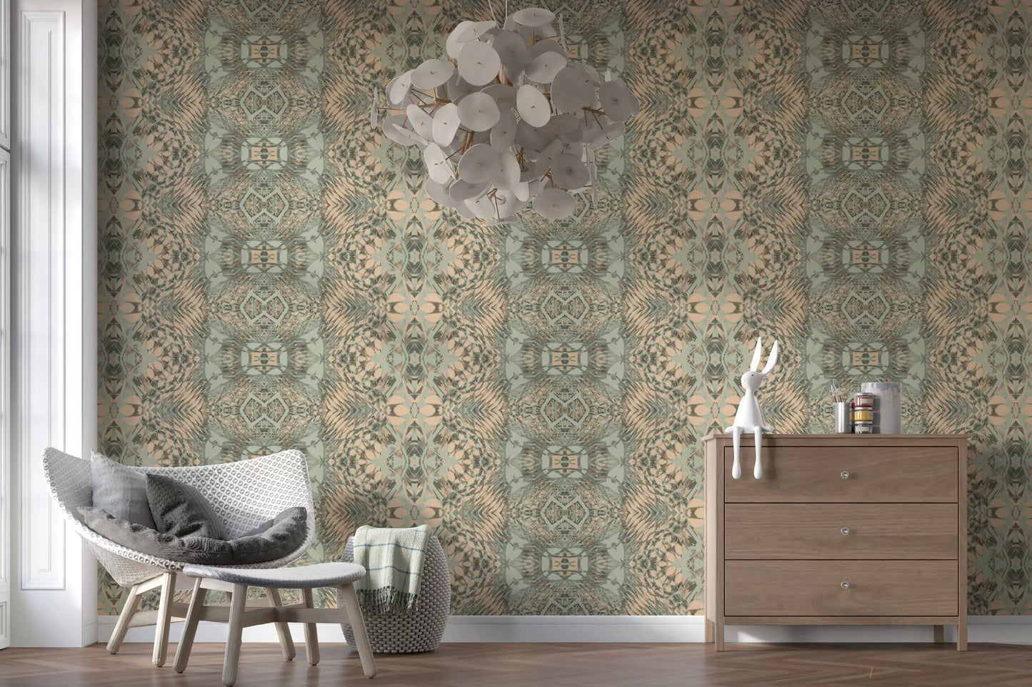 Peach & Sage Contemporary Abstract Botanical Wallpaper