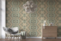 Peach & Sage Contemporary Abstract Botanical Wallpaper