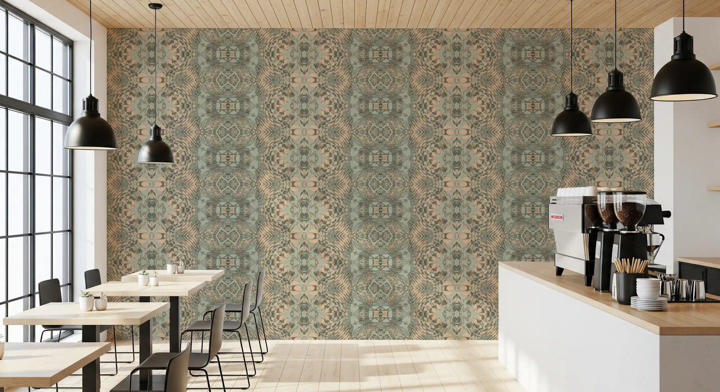 Peach & Sage Contemporary Abstract Botanical Wallpaper