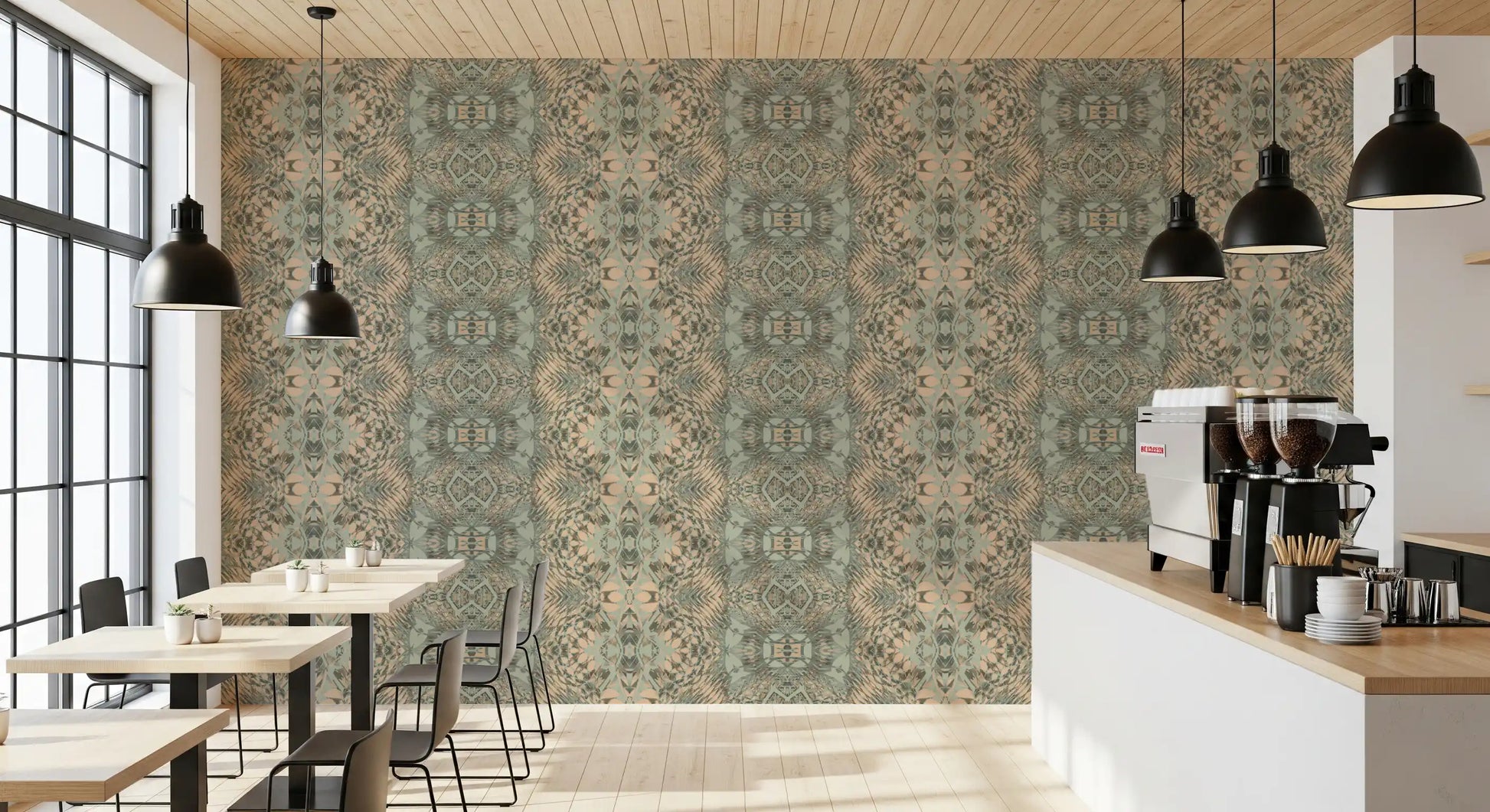 Peach & Sage Contemporary Abstract Botanical Wallpaper
