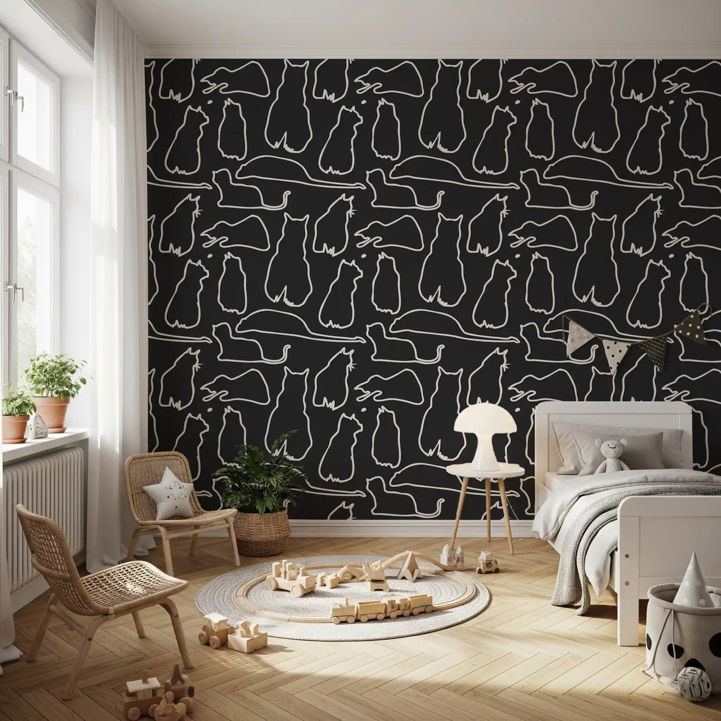 Munki and the Spot - Black Paper & Cream Wallpaper⁠