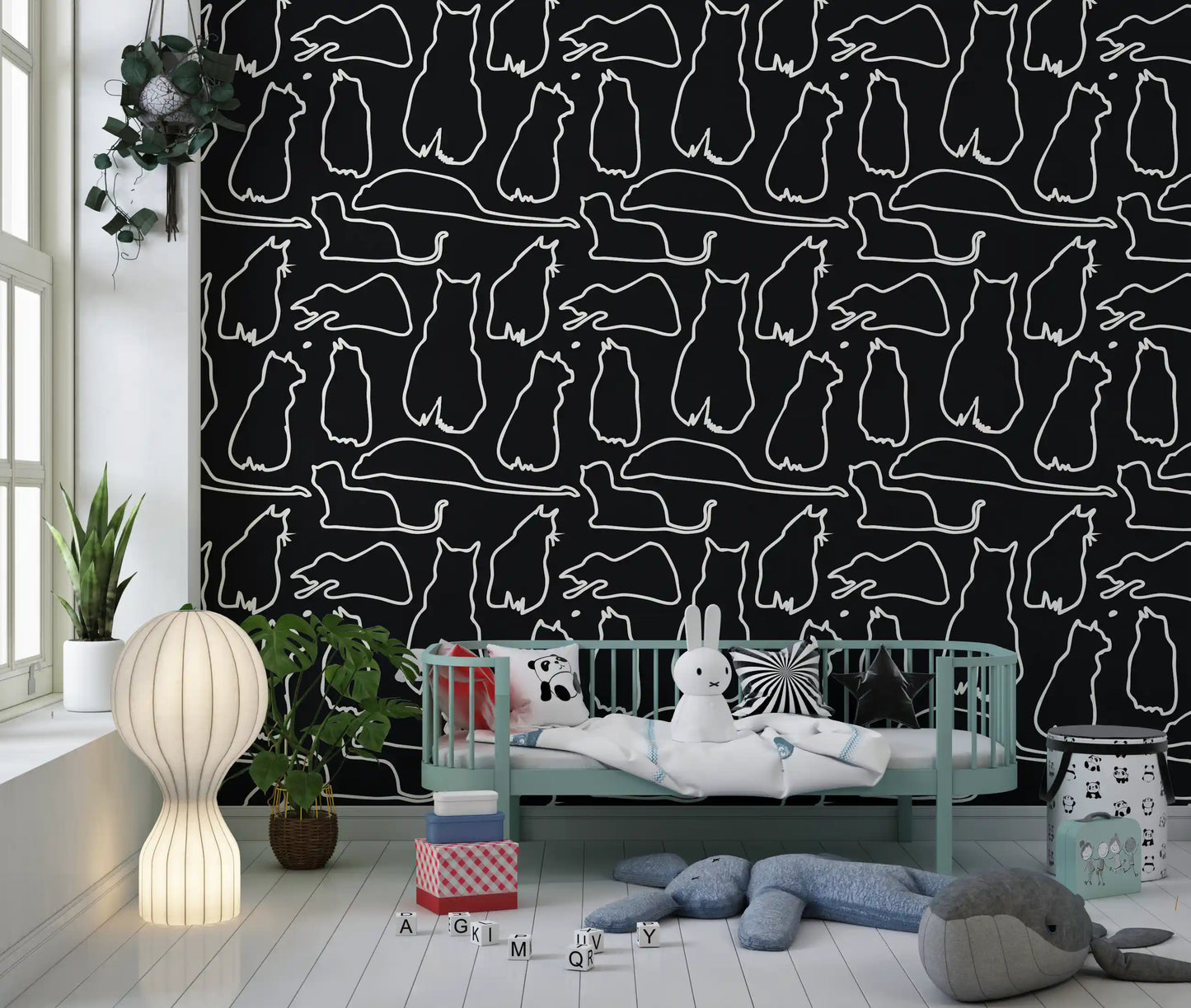 Munki and the Spot - Black Paper & Cream Wallpaper⁠