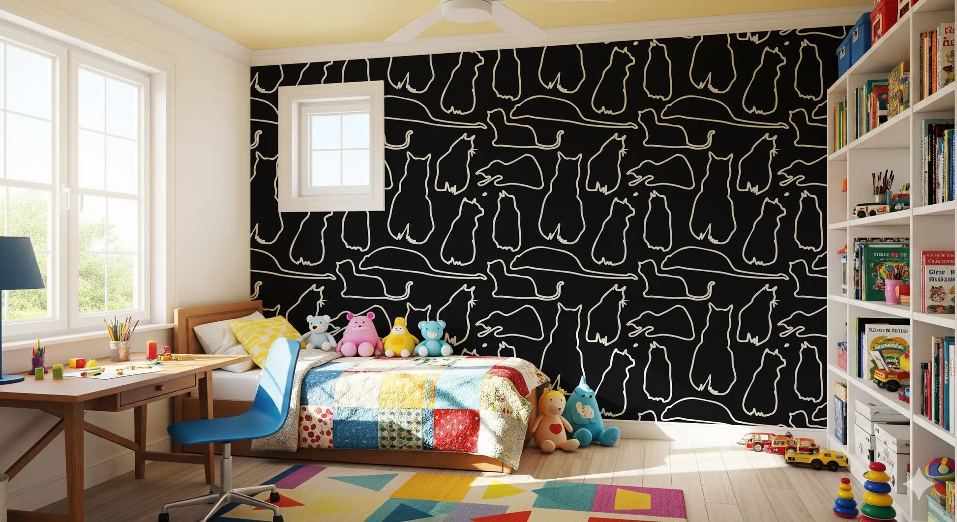 Munki and the Spot - Black Paper & Cream Wallpaper⁠