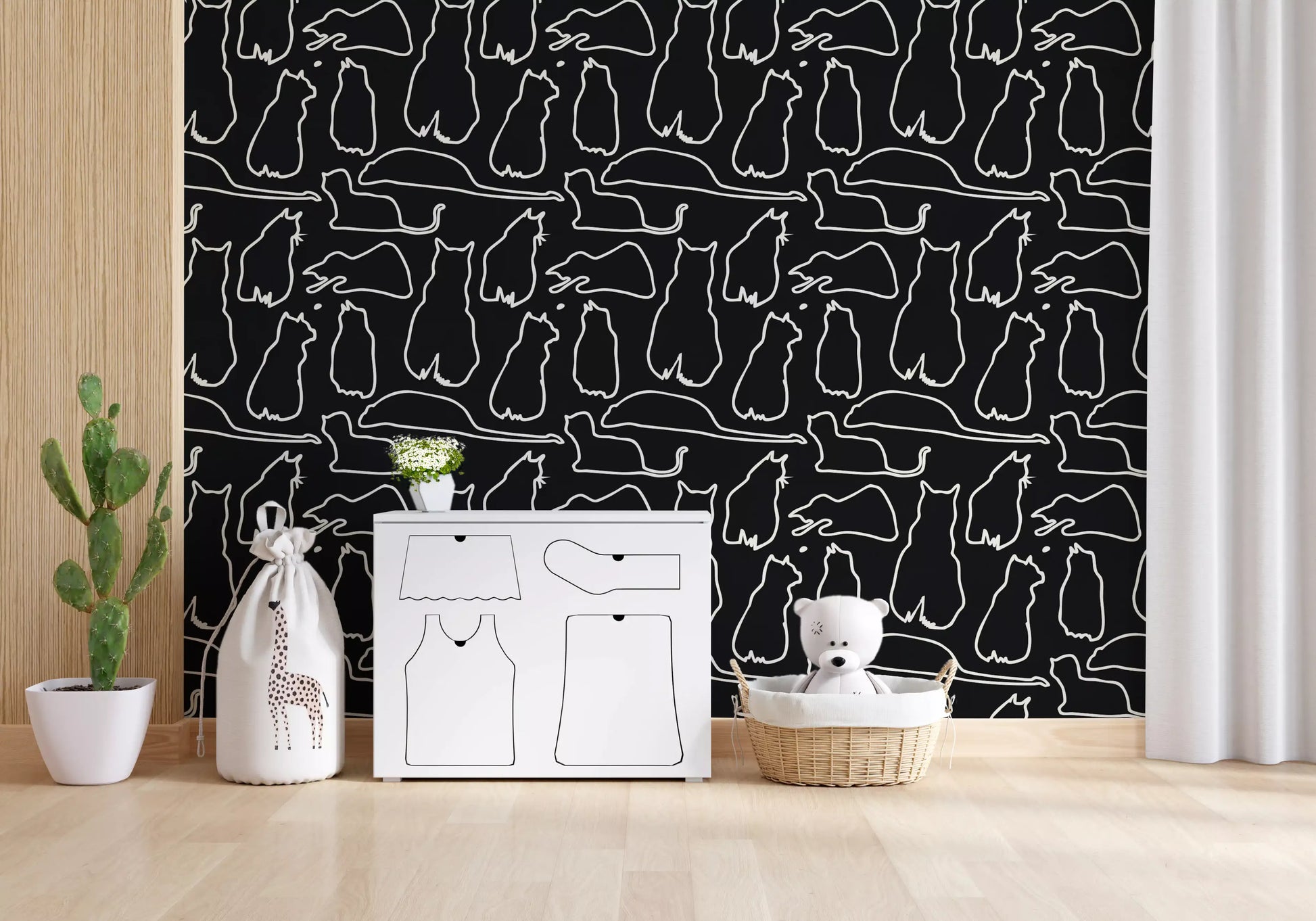 Munki and the Spot - Black Paper & Cream Wallpaper⁠