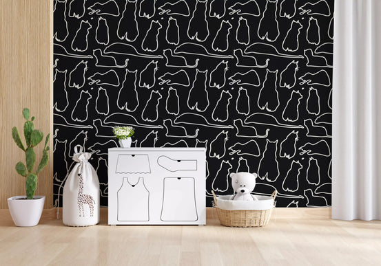 Munki and the Spot - Black Paper & Cream Wallpaper⁠