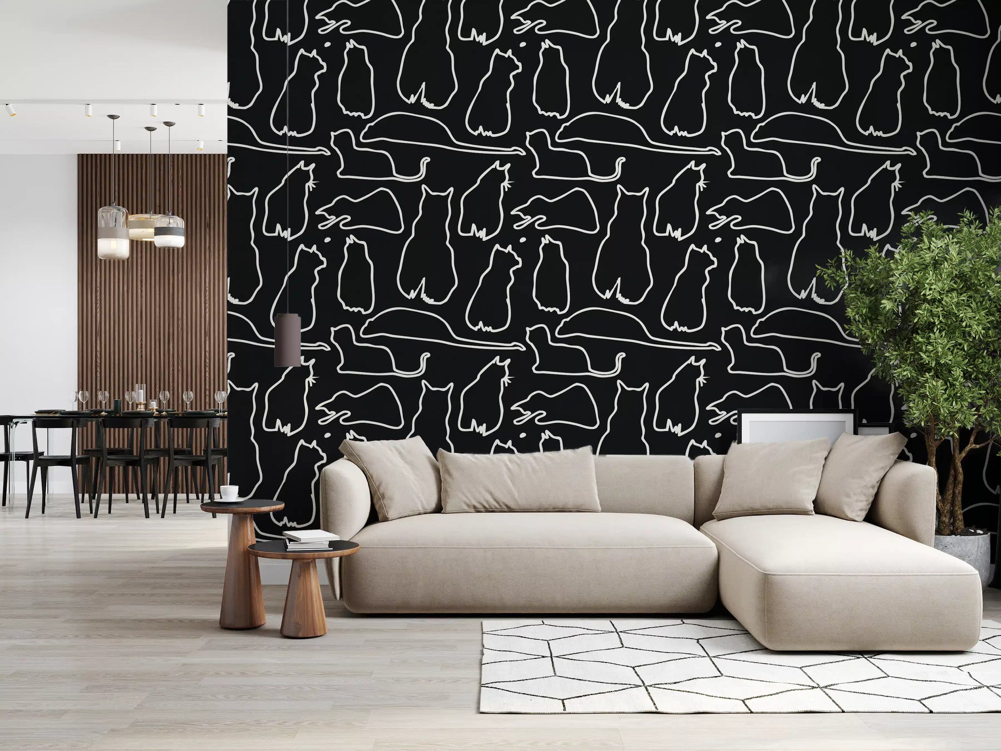Munki and the Spot - Black Paper & Cream Wallpaper⁠