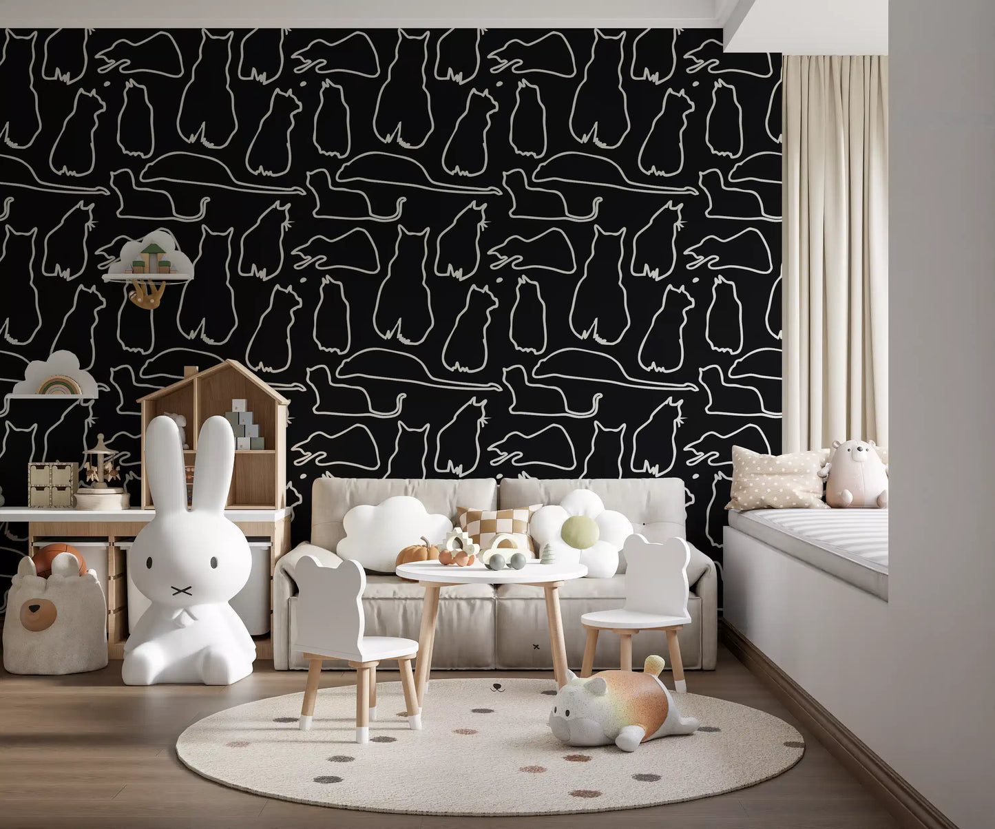 Munki and the Spot - Black Paper & Cream Wallpaper⁠