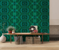 Emerald Green Geometric Lattice Wallpaper