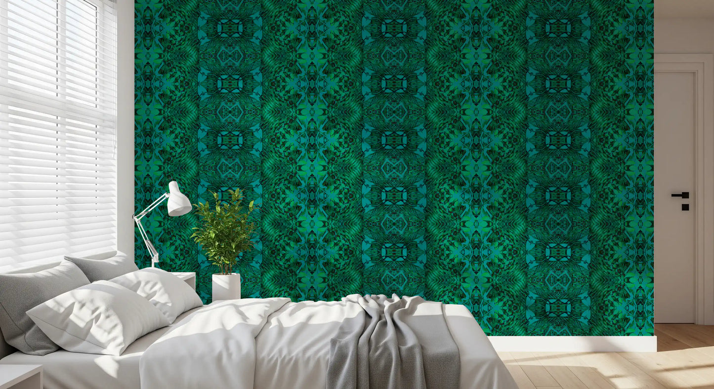 Emerald Green Geometric Lattice Wallpaper