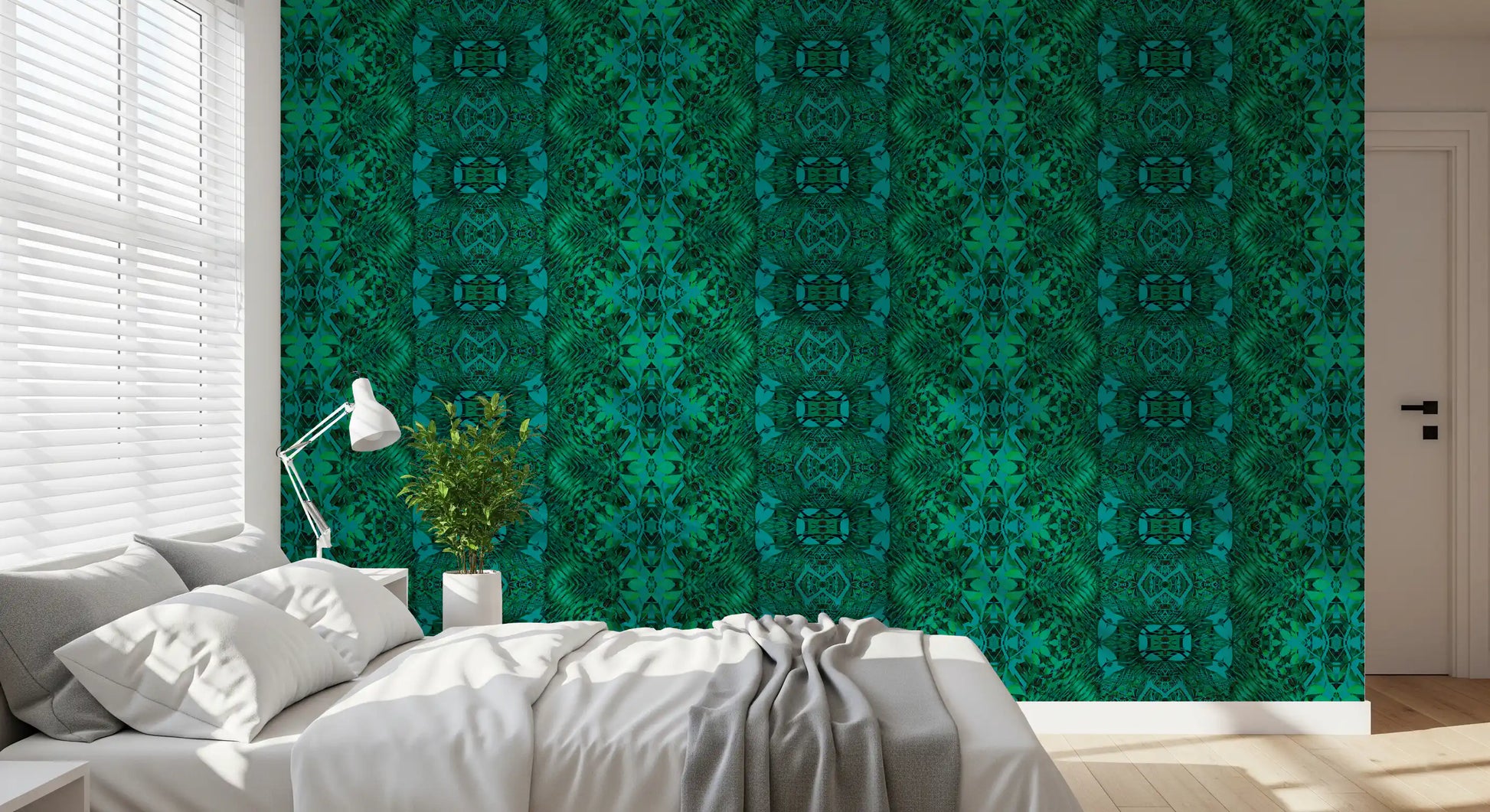 Emerald Green Geometric Lattice Wallpaper
