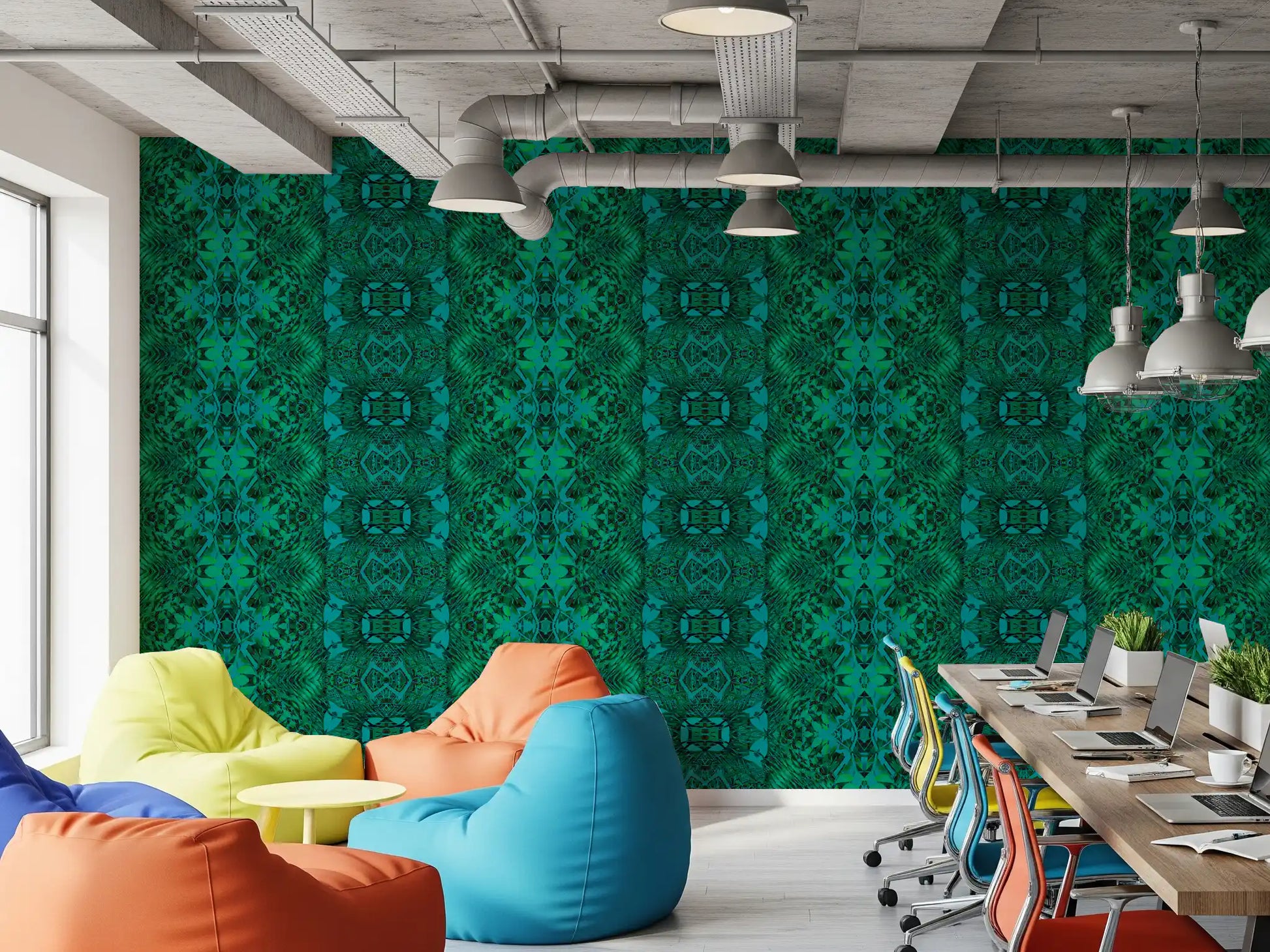 Emerald Green Geometric Lattice Wallpaper