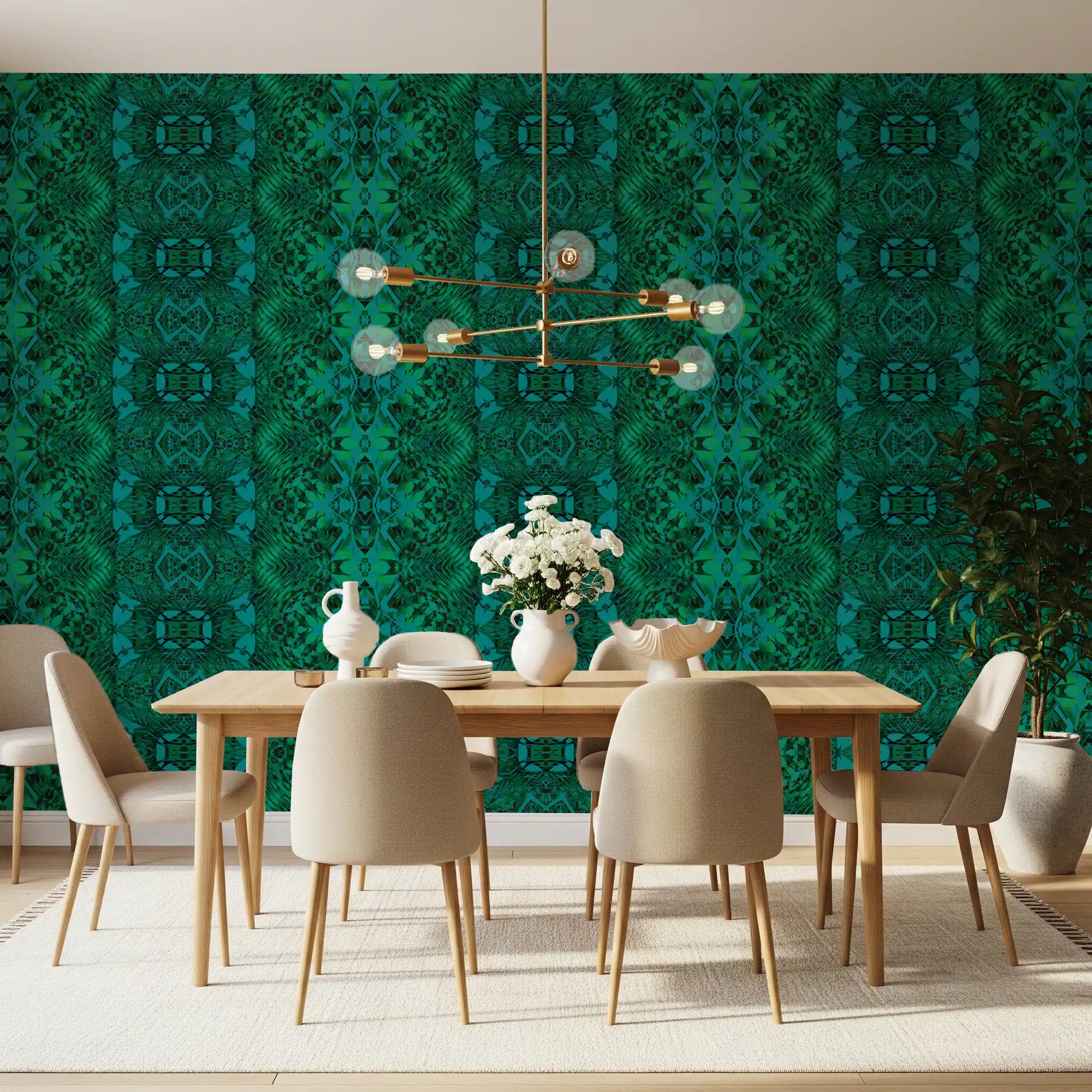 Emerald Green Geometric Lattice Wallpaper
