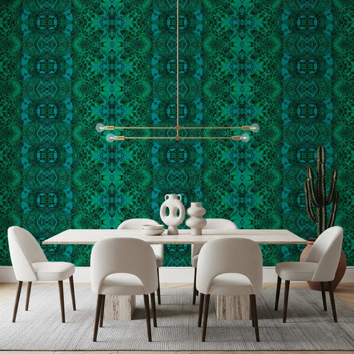 Emerald Green Geometric Lattice Wallpaper