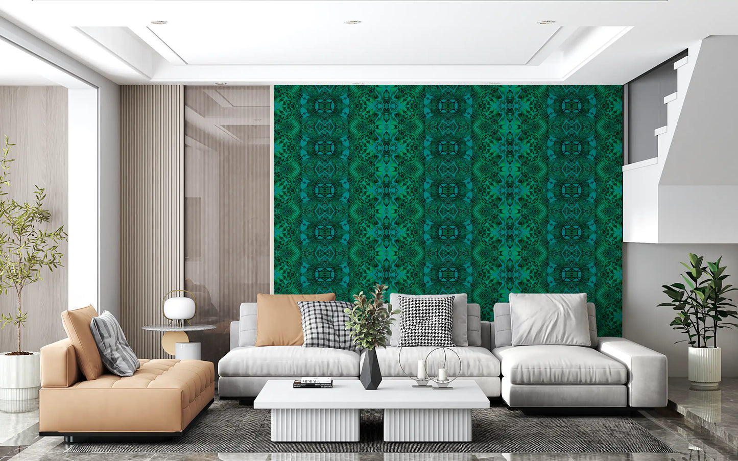 Emerald Green Geometric Lattice Wallpaper