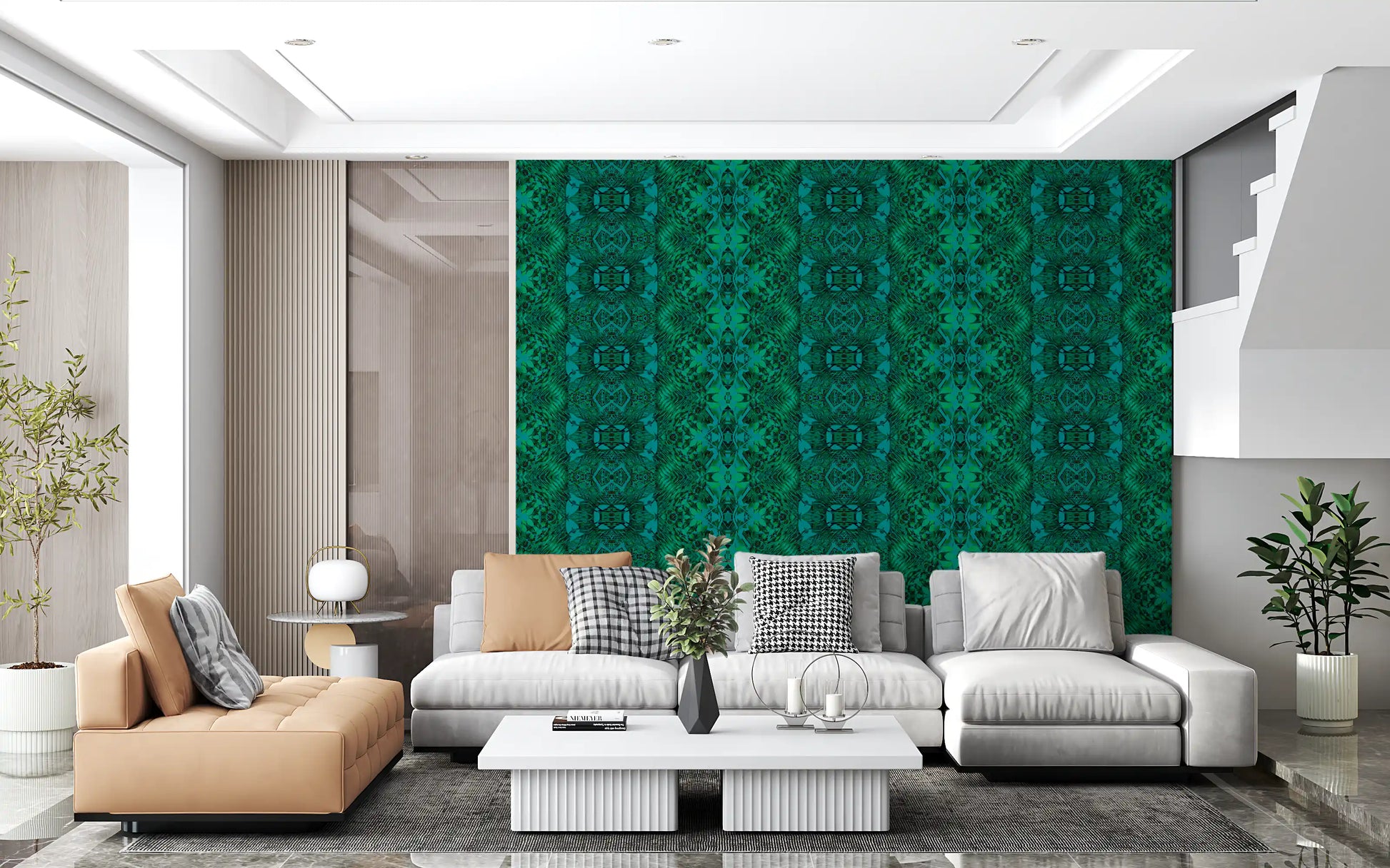 Emerald Green Geometric Lattice Wallpaper