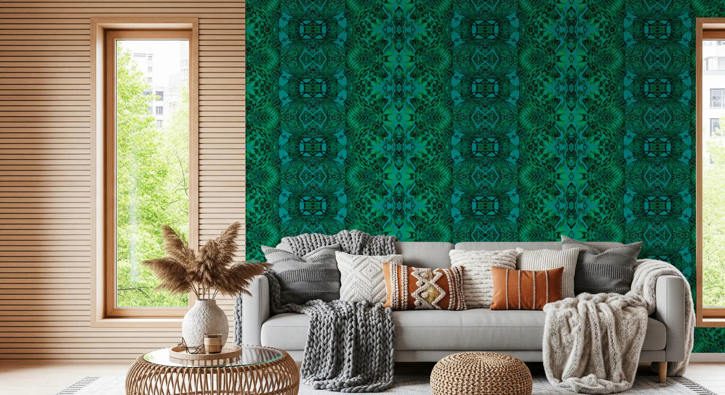 Emerald Green Geometric Lattice Wallpaper