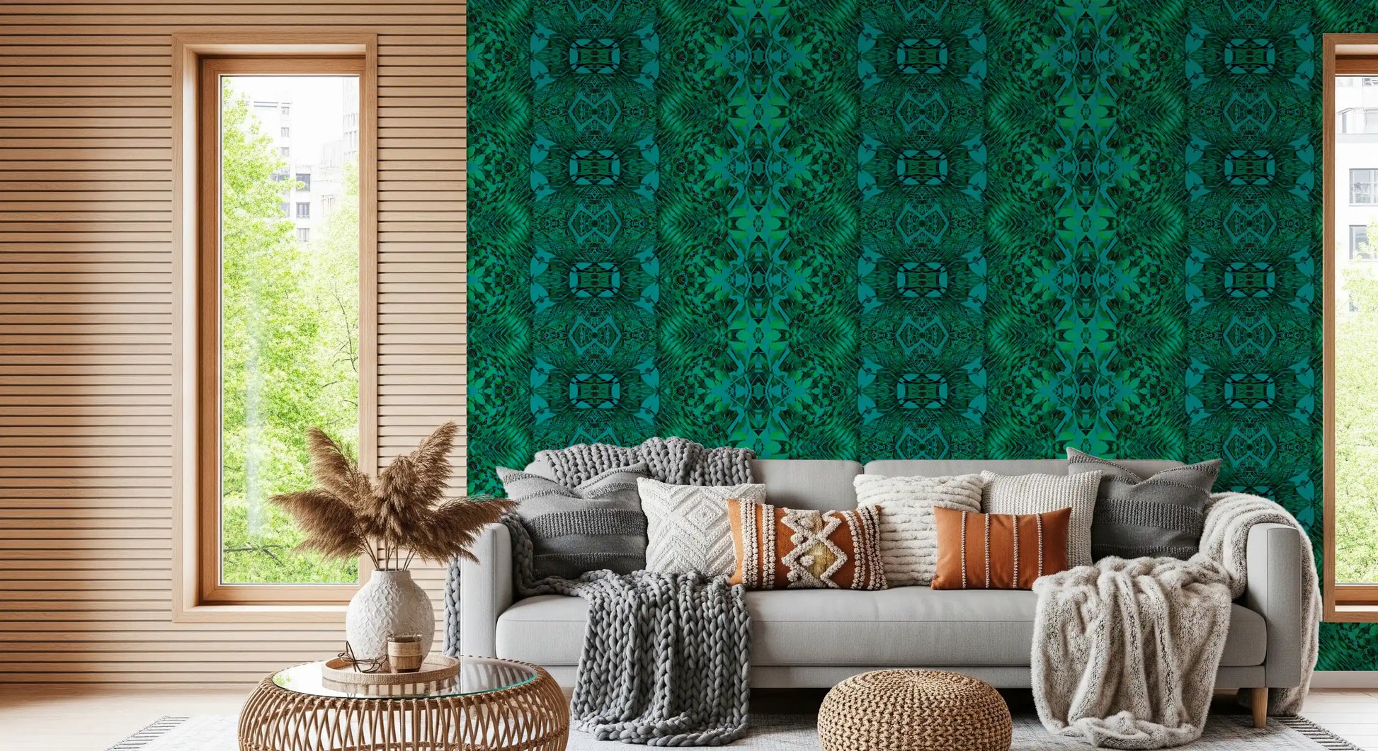 Emerald Green Geometric Lattice Wallpaper