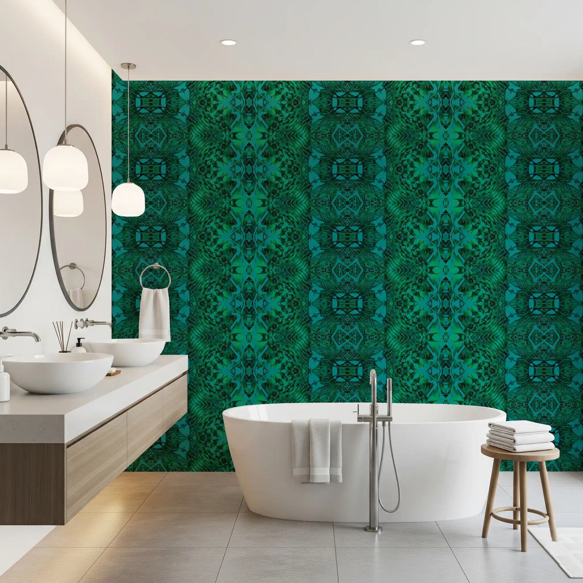 Emerald Green Geometric Lattice Wallpaper
