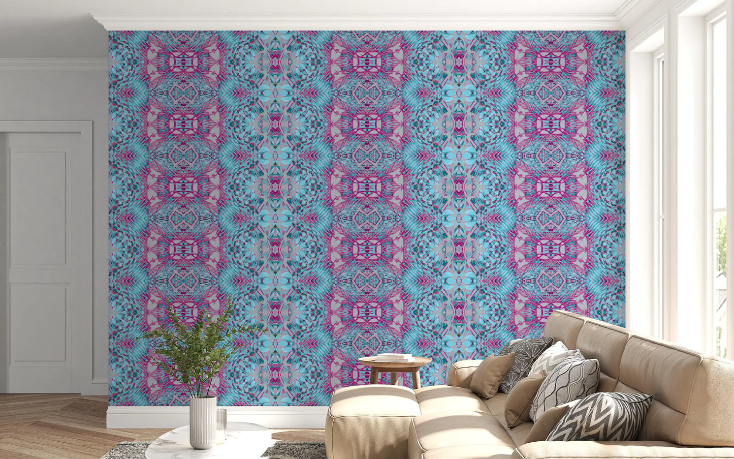 Magenta & Turquoise Abstract Ornamental Lattice Wallpaper