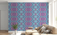 Magenta & Turquoise Abstract Ornamental Lattice Wallpaper