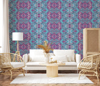 Magenta & Turquoise Abstract Ornamental Lattice Wallpaper