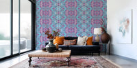Magenta & Turquoise Abstract Ornamental Lattice Wallpaper