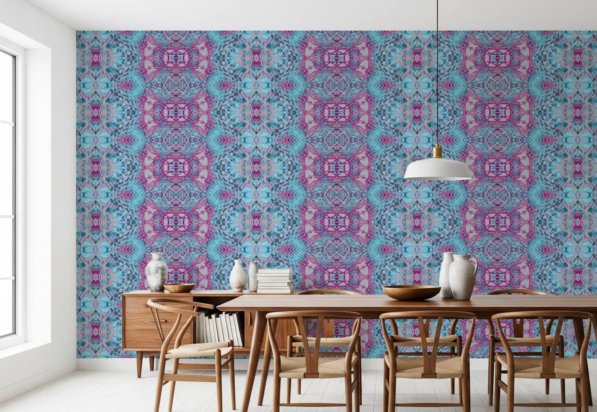 Magenta & Turquoise Abstract Ornamental Lattice Wallpaper