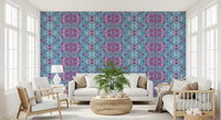 Magenta & Turquoise Abstract Ornamental Lattice Wallpaper