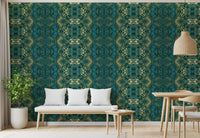Abstract Ornamental Geometric Teal & Pale Yellow Lattice Wallpaper