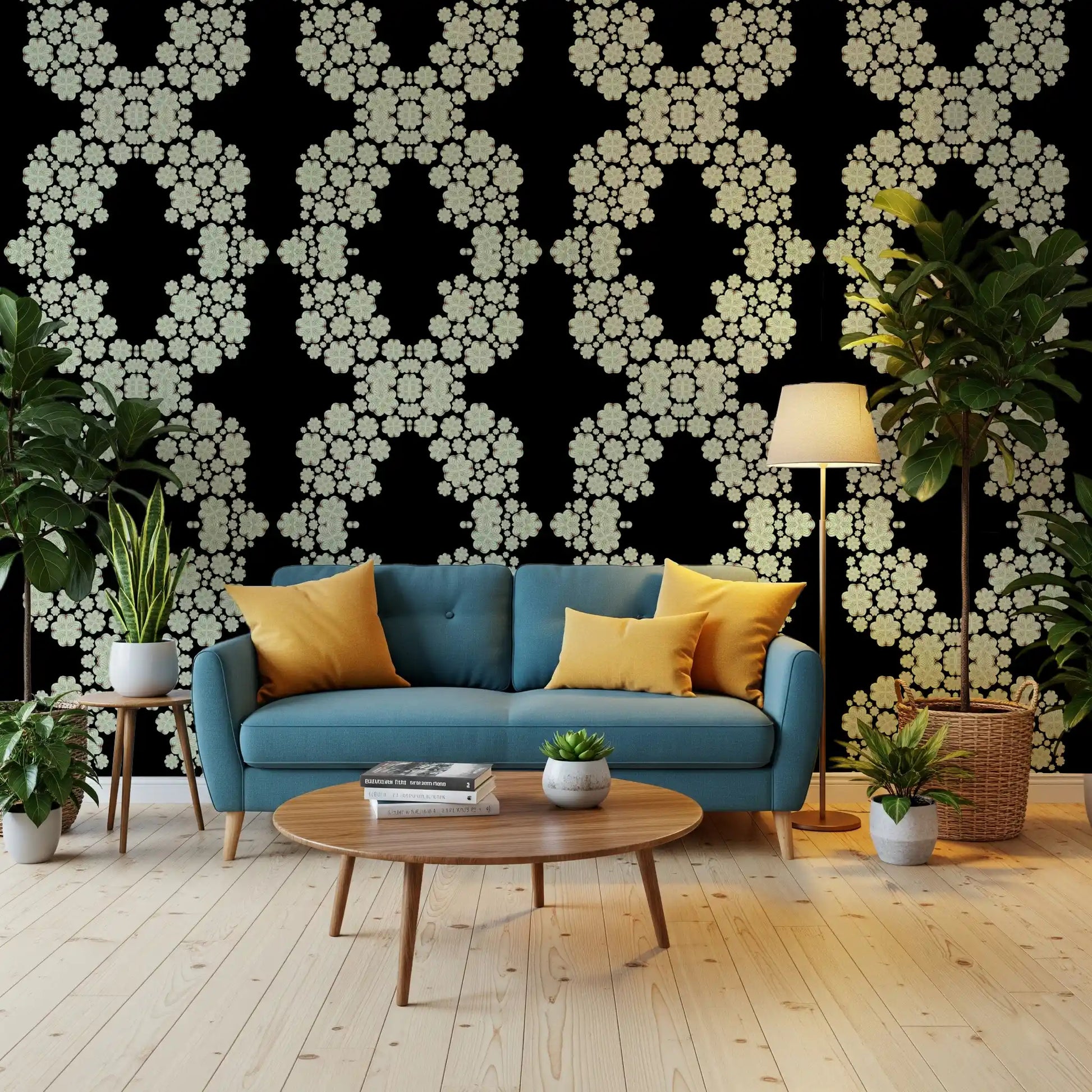 Ivory & Black Floral Vine Wallpaper