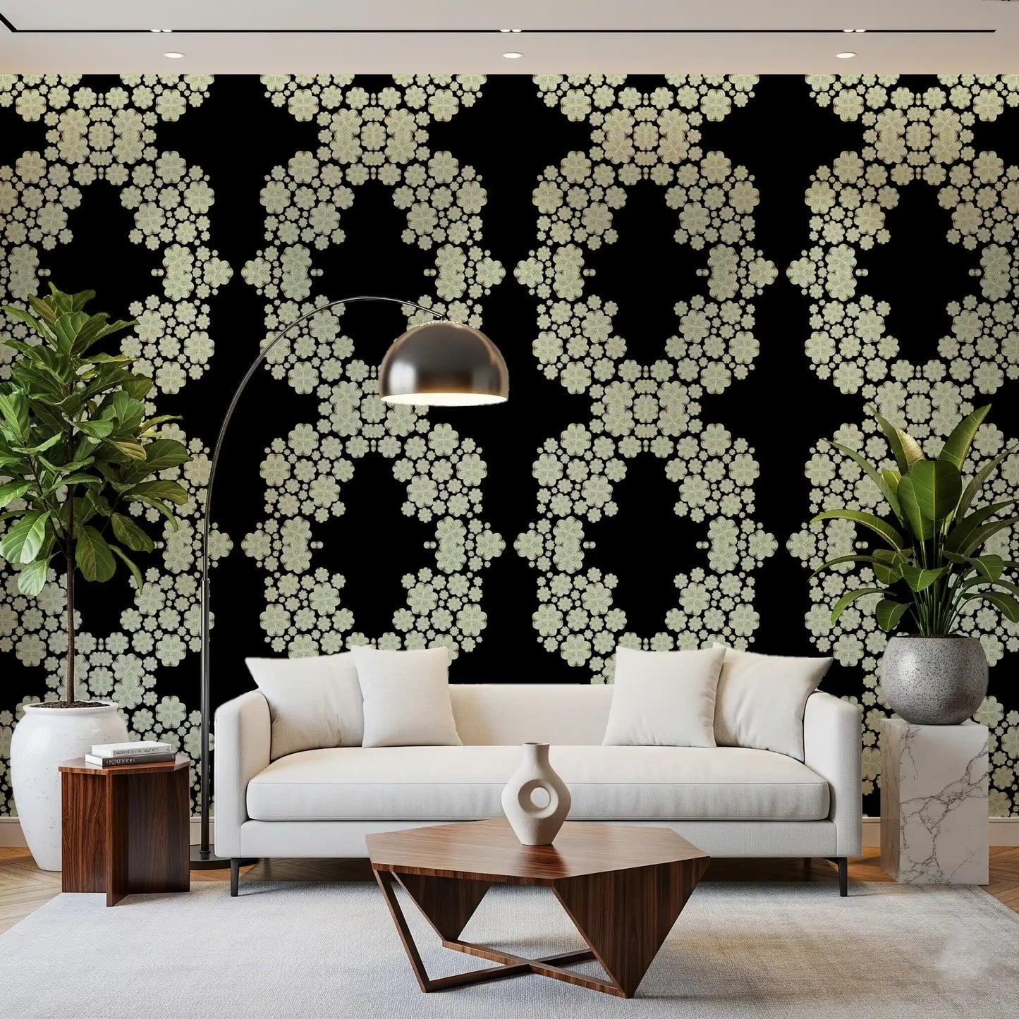 Ivory & Black Floral Vine Wallpaper
