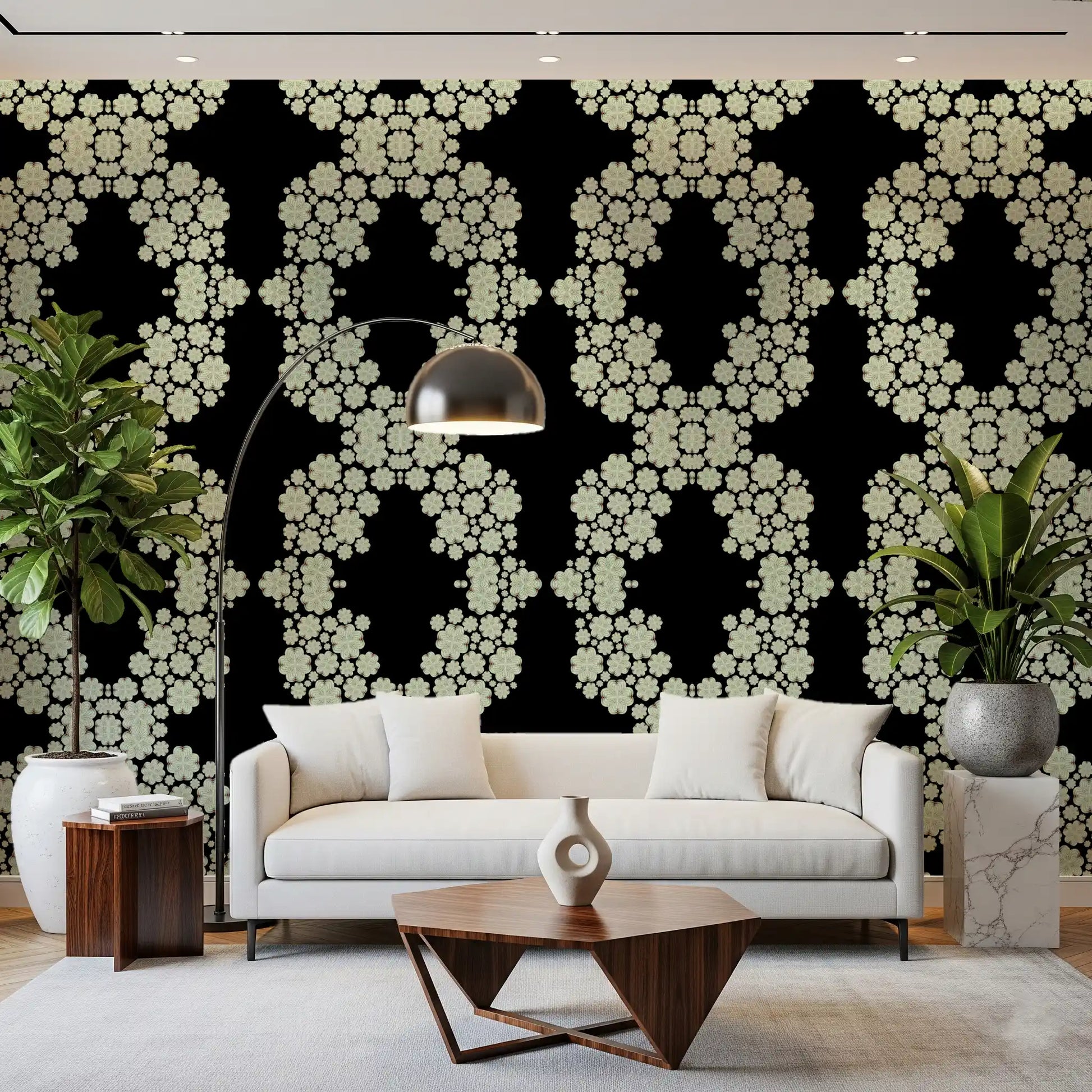 Ivory & Black Floral Vine Wallpaper