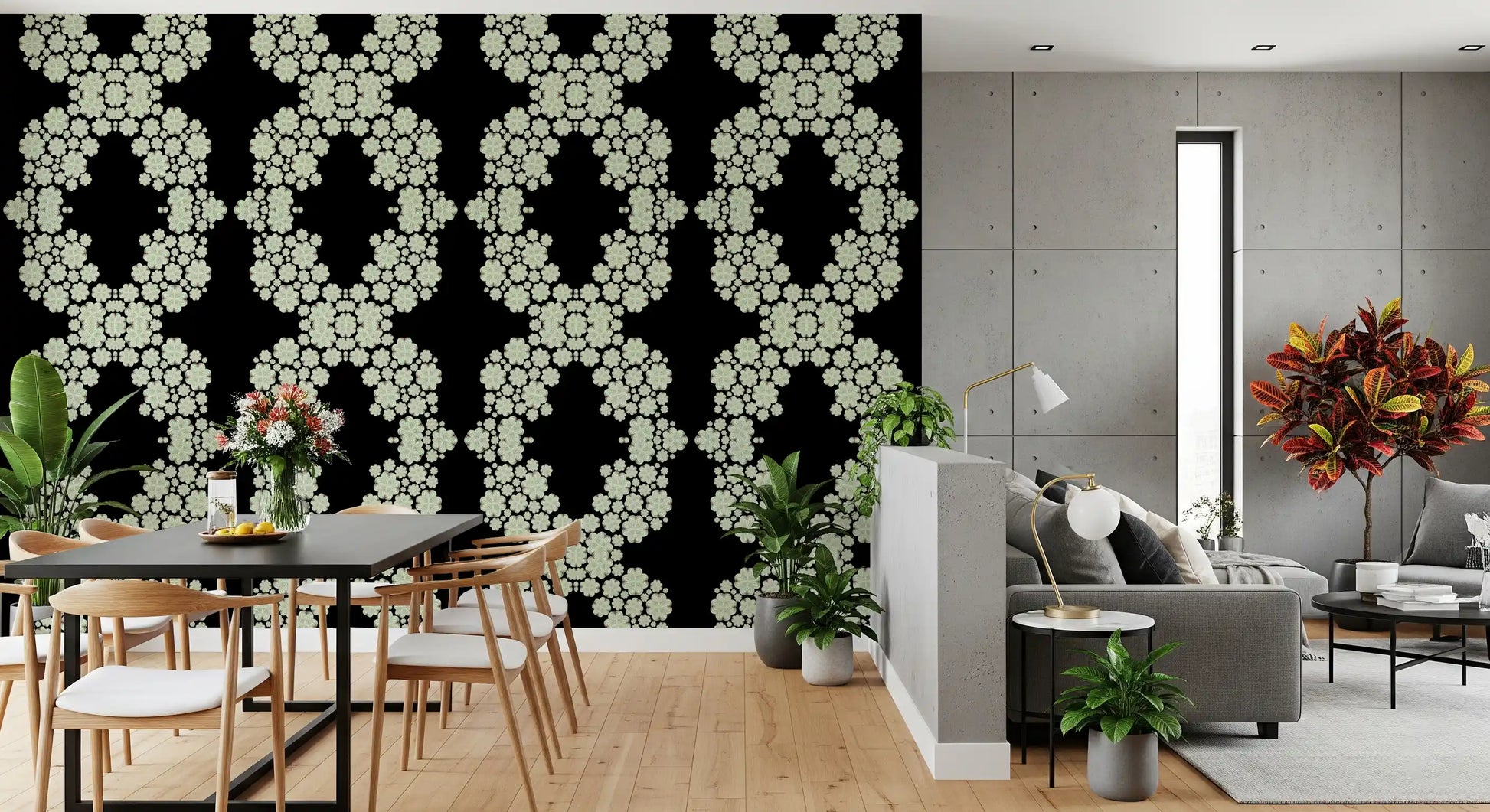 Ivory & Black Floral Vine Wallpaper