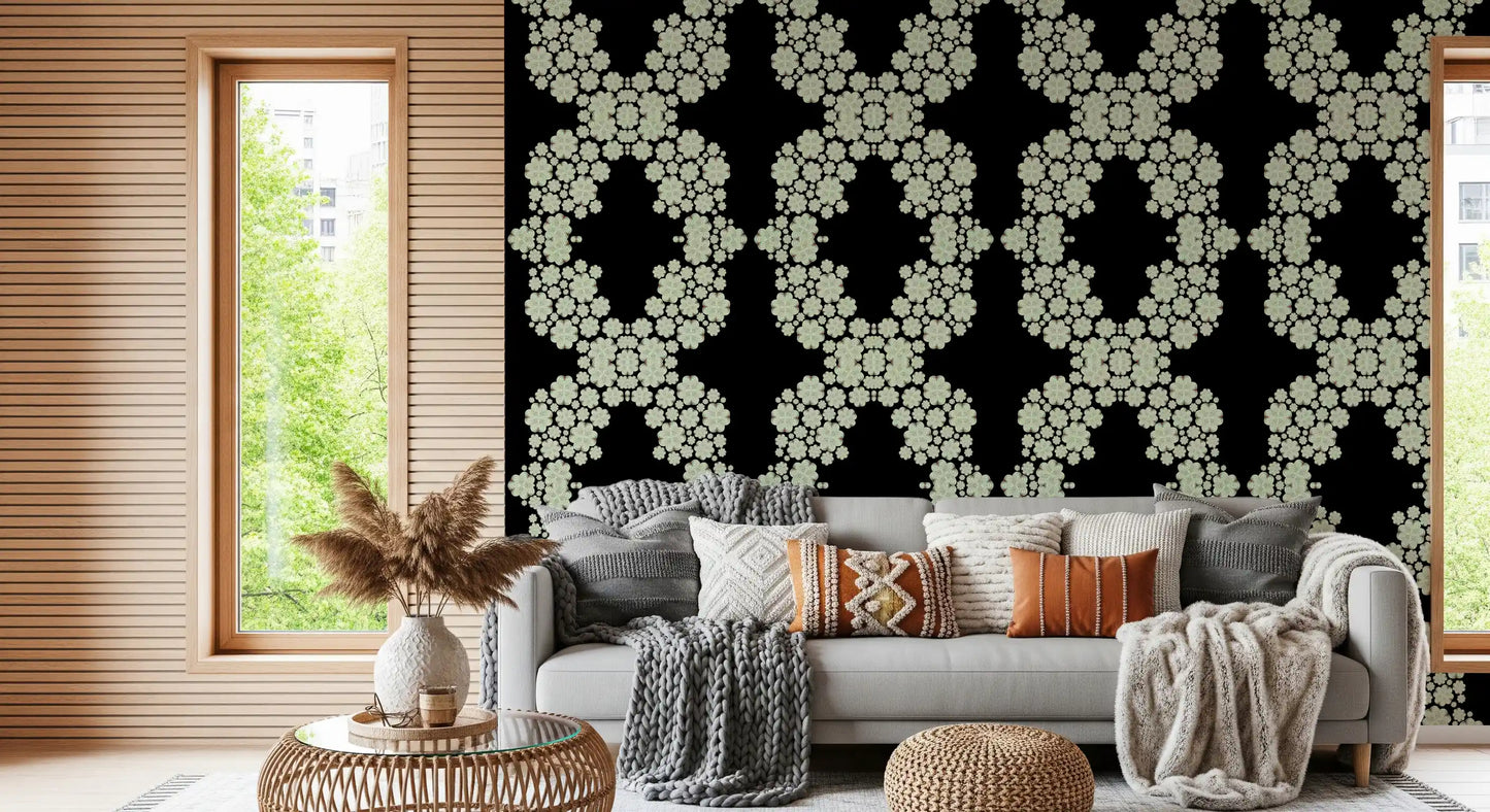 Ivory & Black Floral Vine Wallpaper