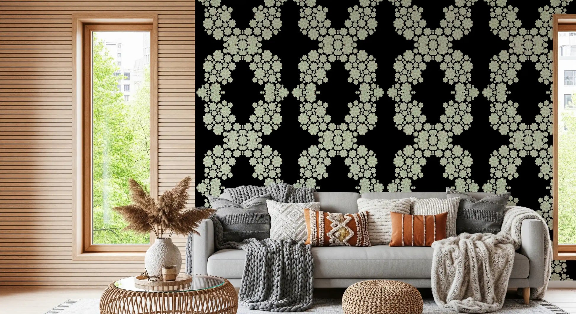 Ivory & Black Floral Vine Wallpaper