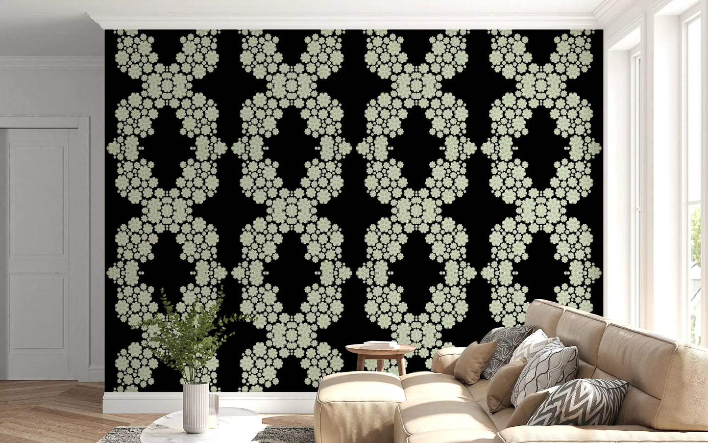 Ivory & Black Floral Vine Wallpaper