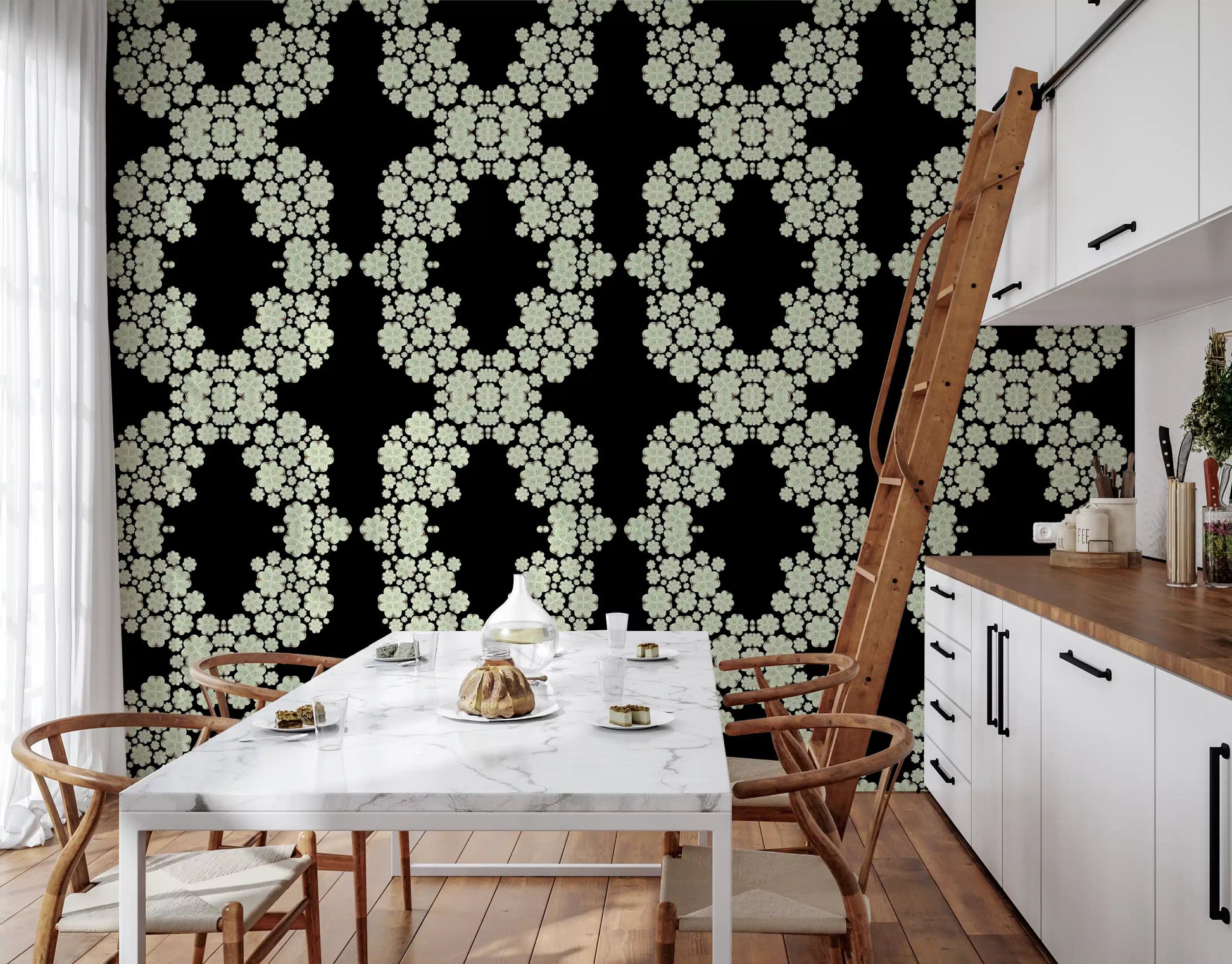 Ivory & Black Floral Vine Wallpaper