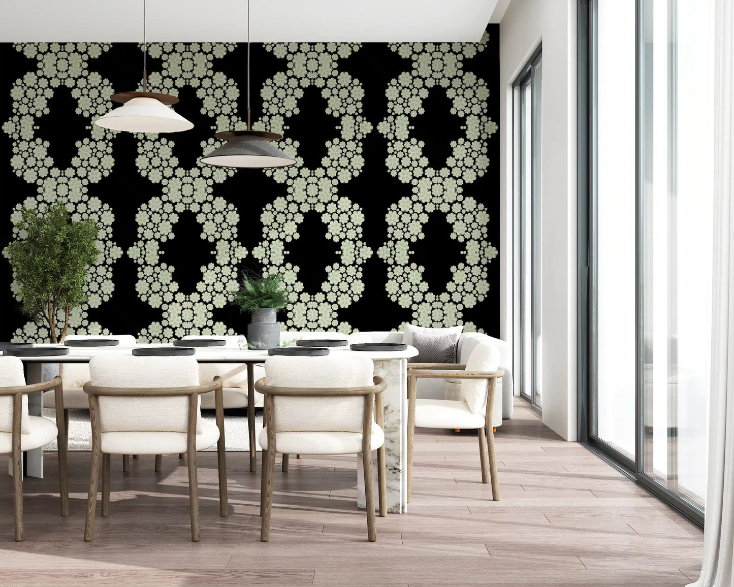 Ivory & Black Floral Vine Wallpaper