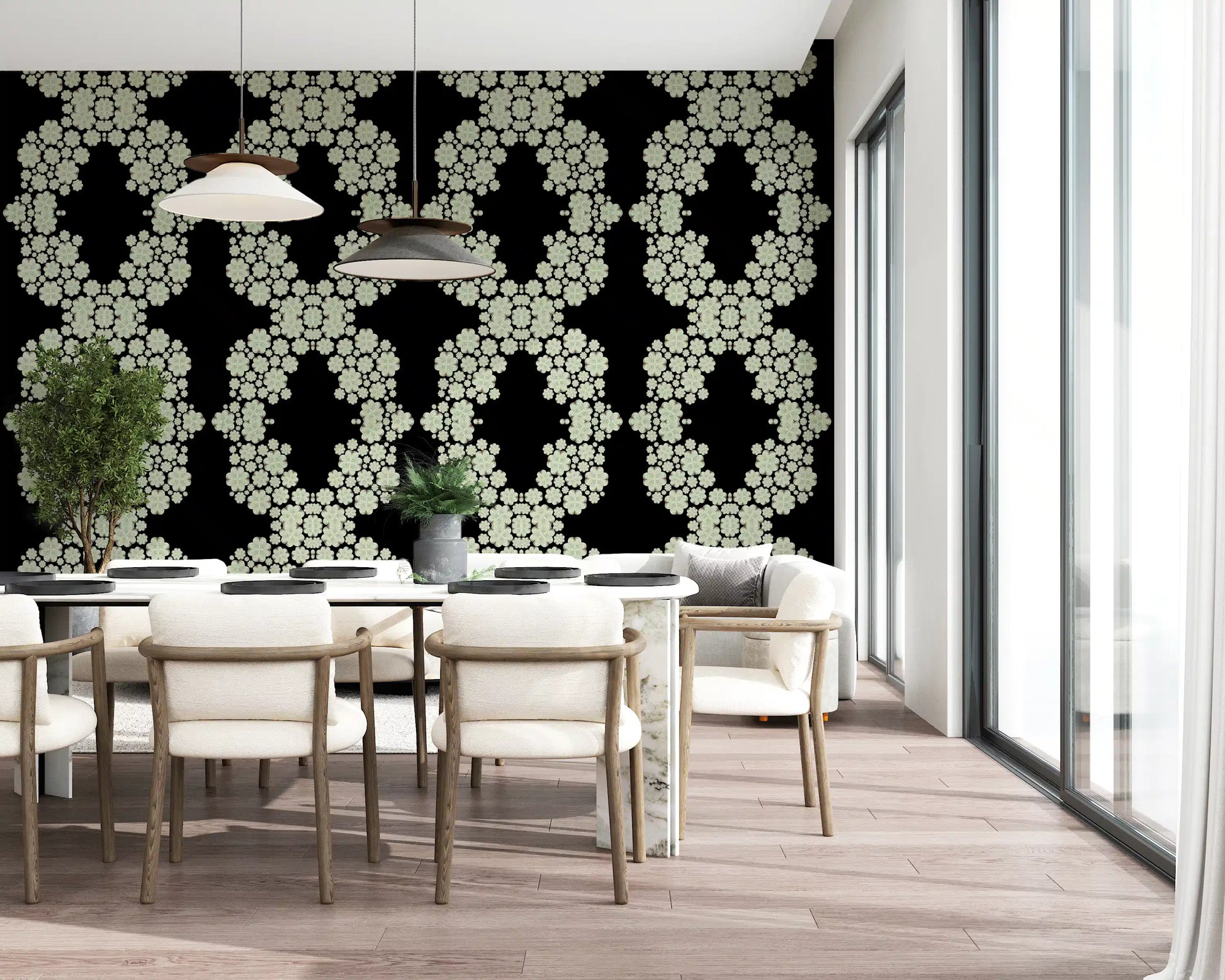 Ivory & Black Floral Vine Wallpaper