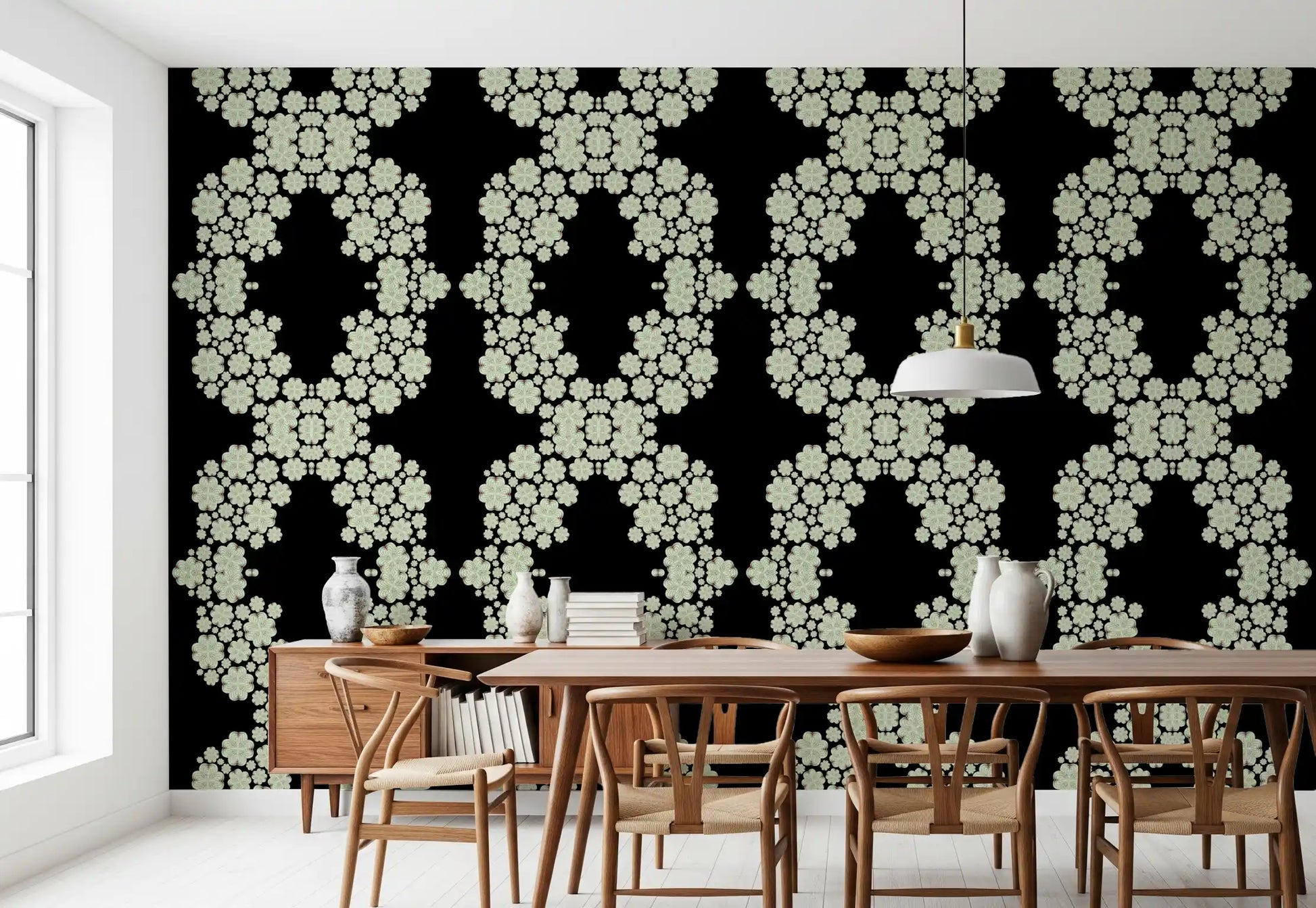 Ivory & Black Floral Vine Wallpaper