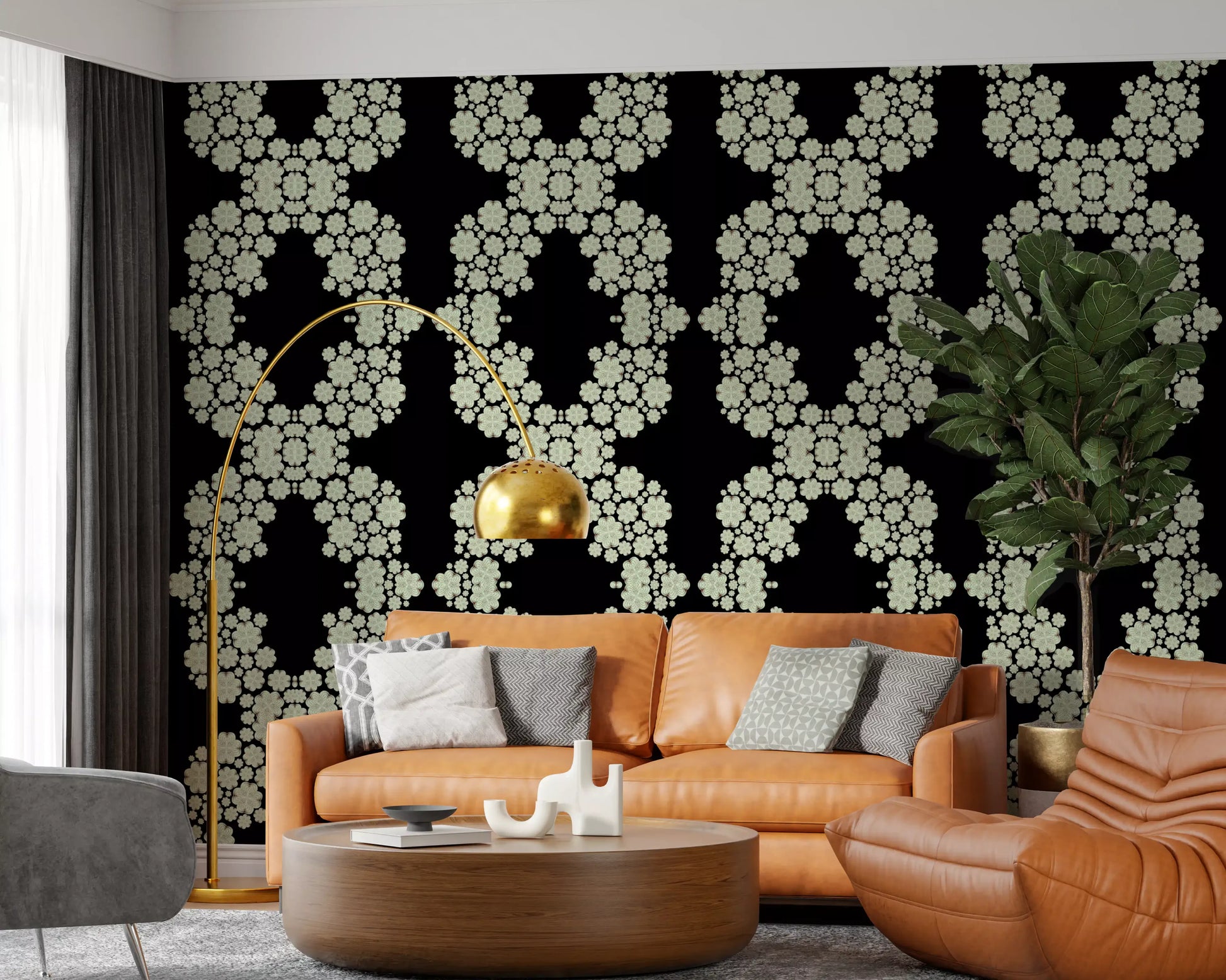 Ivory & Black Floral Vine Wallpaper