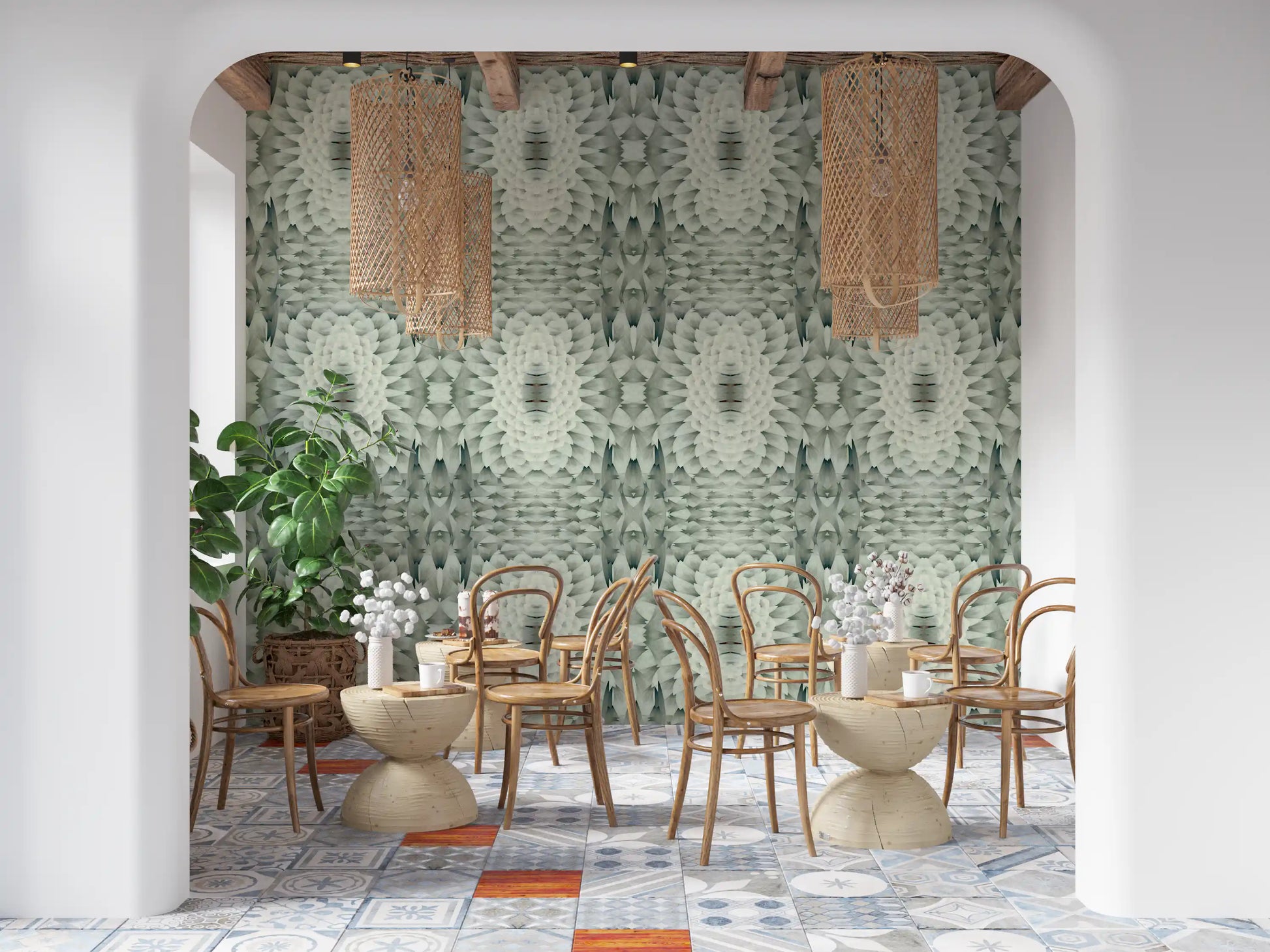 Sculptural Geometric Floral Wallpaper - GARDENIA DESIGN Wallpaper⁠