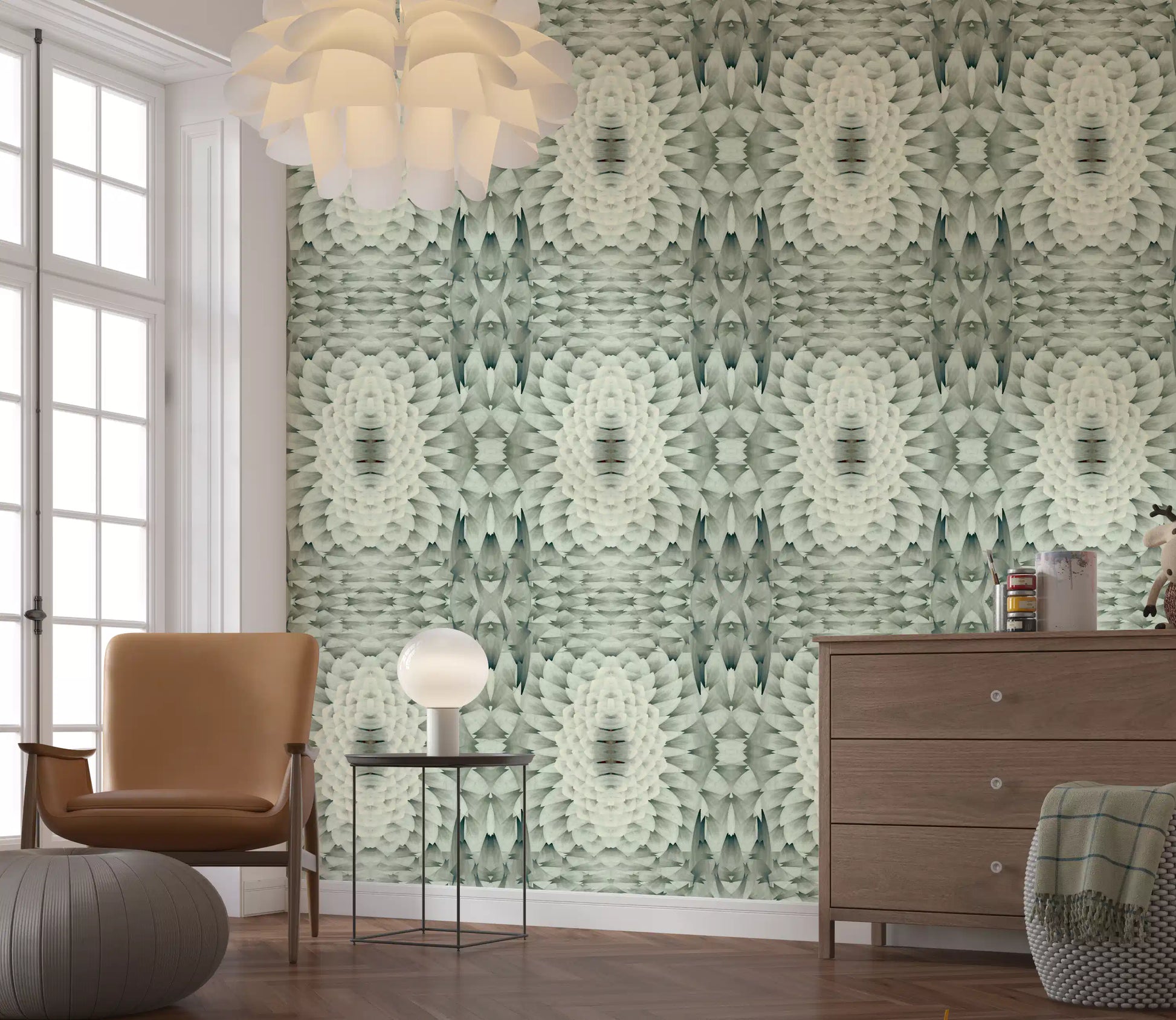 Sculptural Geometric Floral Wallpaper - GARDENIA DESIGN Wallpaper⁠