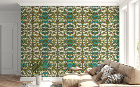 Teal & Gold Geometric Bloom - IKEBANA Wallpaper⁠