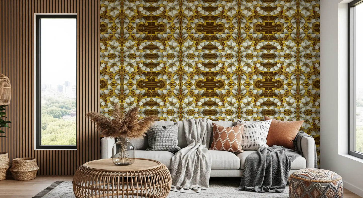 Brown and Gold Geometric Bloom Wallpaper - IKEBANA DESIGN Wallpaper⁠