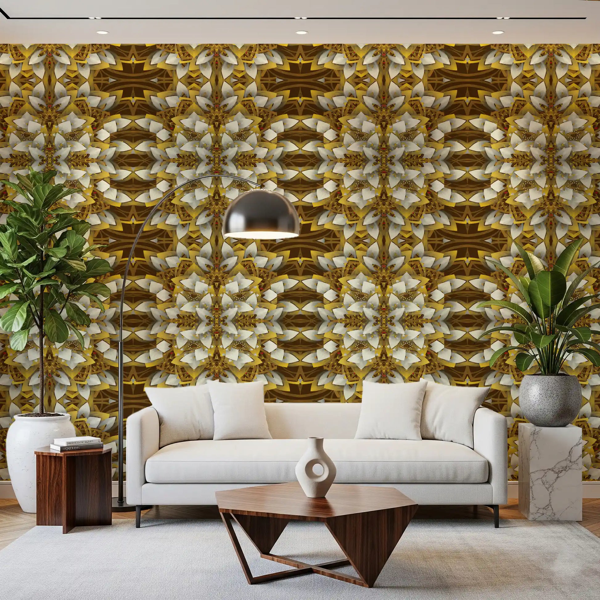 Brown and Gold Geometric Bloom Wallpaper - IKEBANA DESIGN Wallpaper⁠