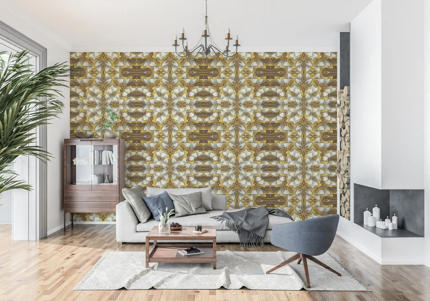 Brown and Gold Geometric Bloom Wallpaper - IKEBANA DESIGN Wallpaper⁠