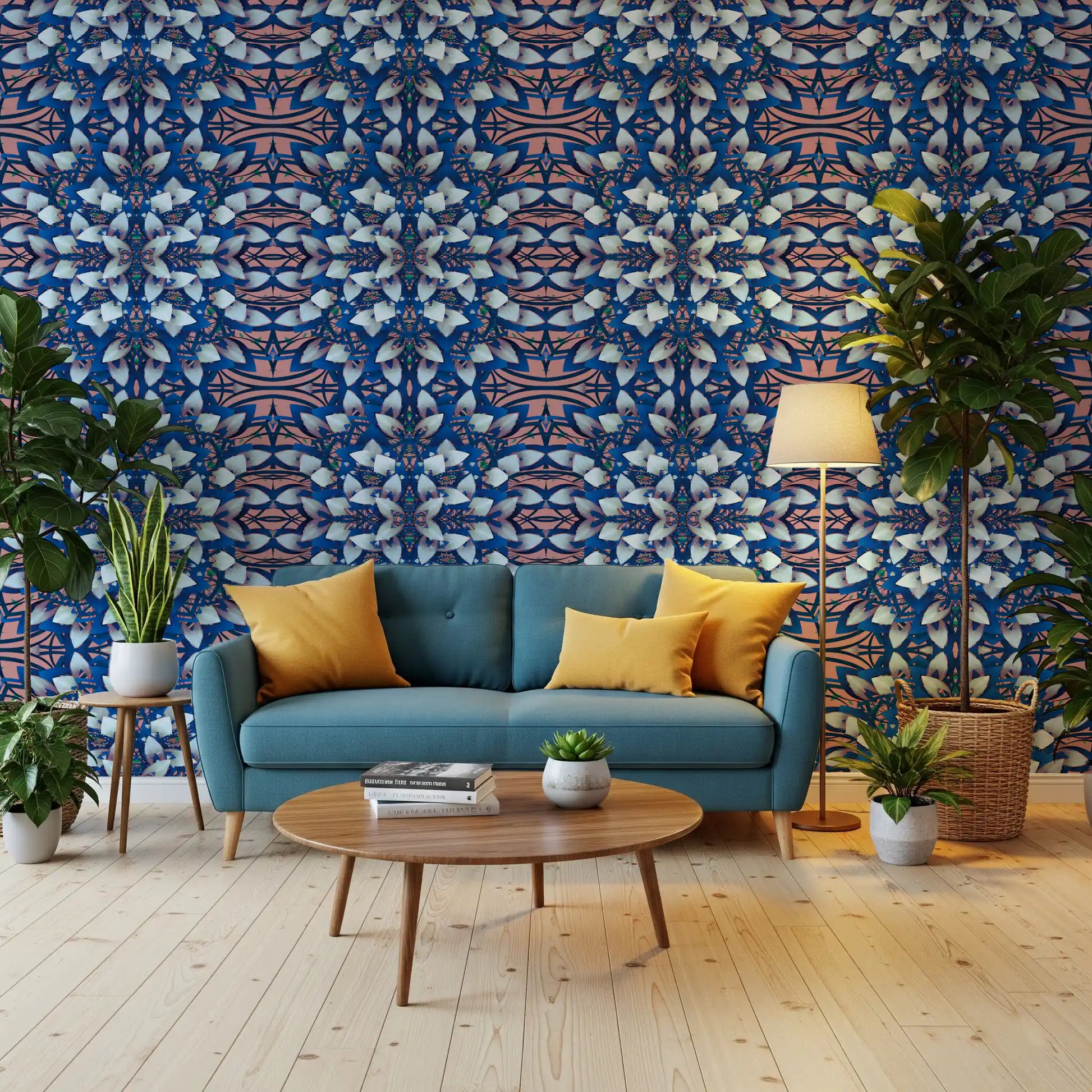 Pink & Blue Geometric Bloom Wallpaper - IKEBANA DESIGN Wallpaper⁠