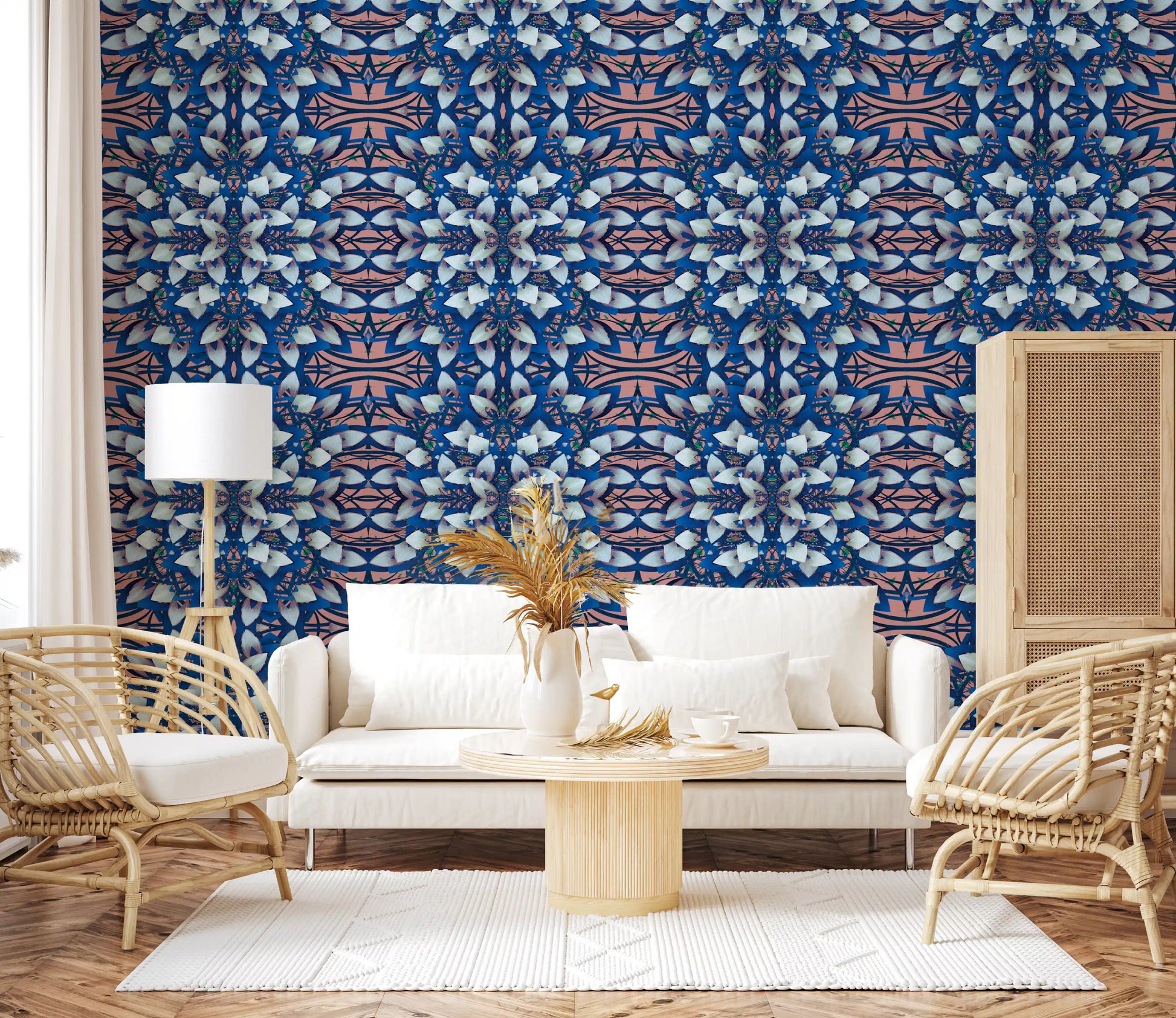 Pink & Blue Geometric Bloom Wallpaper - IKEBANA DESIGN Wallpaper⁠